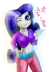 Size: 1325x1975 | Tagged: safe, artist:nightcoreanimations, artist:windust, imported from derpibooru, rarity, equestria girls, belly button, clothes, female, midriff, solo, wink