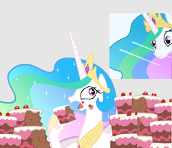 Size: 580x500 | Tagged: safe, artist:drpain, imported from derpibooru, princess celestia, cake, cakelestia, duality, surreal