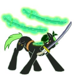 Size: 1000x1000 | Tagged: safe, artist:moheart7, imported from derpibooru, pony, katana, one piece, ponified, roronoa zoro, solo, sword, weapon