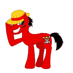 Size: 1000x1000 | Tagged: safe, artist:moheart7, imported from derpibooru, pony, hat, monkey d luffy, monkey d. luffy, one piece, ponified, solo, straw hat
