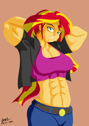 Size: 2894x4093 | Tagged: safe, artist:pandatarius, imported from derpibooru, sunset shimmer, equestria girls, abs, absurd resolution, belly button, female, fetish, midriff, muscle fetish, muscles, solo, sunset lifter