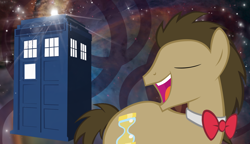 Size: 1366x786 | Tagged: safe, artist:oemilythepenguino, artist:oomles, imported from derpibooru, doctor whooves, time turner, earth pony, pony, bowtie, male, stallion, tardis, vector, wallpaper