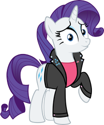 Size: 3372x4071 | Tagged: safe, artist:datnaro, artist:nickman983, artist:sebisscout1997, imported from derpibooru, rarity, sunset shimmer, pony, unicorn, 1950s, 50's fashion, 50s, clothes, costume swap, cutie mark, female, greaser, jacket, leather jacket, mare, raised hoof, simple background, solo, transparent background, tunnel snakes, tunnel snakes rule, vector