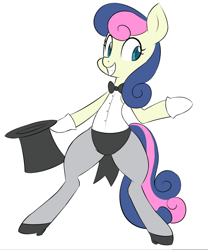 Size: 760x914 | Tagged: safe, artist:hidden-cat, imported from derpibooru, bon bon, sweetie drops, earth pony, pony, all's fair in love and friendship games, friendship games, bipedal, bowtie, clothes, female, gloves, hat, mare, pantyhose, ponified, shoes, simple background, solo, top hat, white background