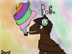 Size: 736x552 | Tagged: safe, artist:engishy, imported from derpibooru, pony, headphones, male, mixed media, music, musician, nick bertke, pipe, pogo, pogomix, ponified, rainbow, smoke, smoking, solo, traditional art, watercolor painting