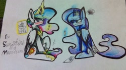 Size: 1187x661 | Tagged: safe, artist:ask-aiden-lightning, imported from derpibooru, princess celestia, princess luna, drawing, female, solo, traditional art