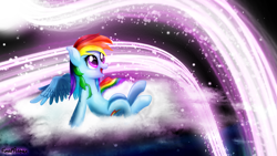 Size: 1280x720 | Tagged: safe, artist:finalaspex, imported from derpibooru, rainbow dash, cloud, cloudy, female, magic, night, solo