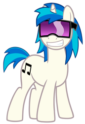 Size: 1600x2325 | Tagged: safe, artist:evilfrenzy, imported from derpibooru, dj pon-3, vinyl scratch, pony, unicorn, dj col-7, record scrape, rule 63, solo, sunglasses, vector, visor sunglasses