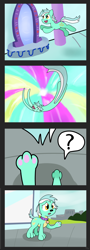 Size: 2863x7923 | Tagged: safe, artist:041744, imported from derpibooru, lyra heartstrings, dog, pony, unicorn, equestria girls, comic, dogified, fail, female, mare, mirror portal, portal, question mark, solo, species swap