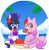 Size: 800x809 | Tagged: safe, artist:paichitaron, imported from derpibooru, oc, oc only, oc:prince kamuri, oc:rose princess, hybrid, zebra, zony, beach, eating, flower in hair, herbivore, inner tube, song in the description, watermelon