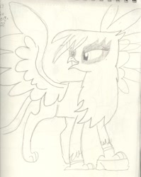 Size: 1716x2152 | Tagged: safe, artist:barryfrommars, imported from derpibooru, gilda, griffon, female, monochrome, solo, traditional art