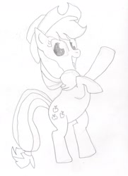 Size: 1308x1807 | Tagged: safe, artist:barryfrommars, imported from derpibooru, applejack, cowboy hat, female, hat, monochrome, solo, standing, stetson, traditional art