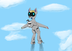 Size: 1280x911 | Tagged: safe, artist:goldenpansy, imported from derpibooru, oc, oc only, oc:airpon, original species, plane pony, pony, cloud, cloudy, cute, female, flying, fuel, happy, plane, solo