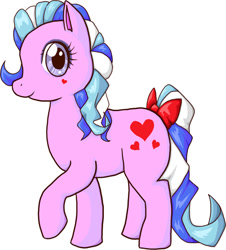 Size: 500x554 | Tagged: artist needed, safe, imported from derpibooru, oc, oc only, oc:heart maker, oc:heartmaker, earth pony, bow, cute, earth pony oc, gift art, heart, heart on cheek, looking at you, simple background, solo, tail bow, white background