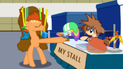 Size: 500x281 | Tagged: safe, artist:megamanhxh, artist:pikapetey, imported from derpibooru, animated, disney, good morning baltimare, kingdom hearts, ponified, sora, vendor hall