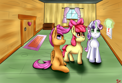 Size: 4000x2700 | Tagged: safe, imported from derpibooru, apple bloom, scootaloo, sweetie belle, clubhouse, crusaders clubhouse, cutie mark crusaders