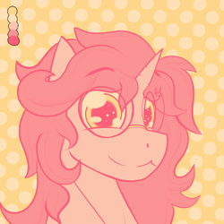 Size: 2000x2000 | Tagged: safe, artist:whisperfoot, imported from derpibooru, oc, oc only, oc:cherry blossom, pony, bust, color palette challenge, dog lip, smiling, solo