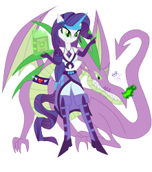 Size: 3000x3400 | Tagged: safe, artist:e-e-r, imported from derpibooru, rarity, spike, equestria girls, inspiration manifestation, belly button, corrupted, equestria girls interpretation, greed spike, inspirarity, midriff, older, older spike, possessed, scene interpretation, simple background, transparent background, winged spike, wings