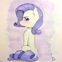 Size: 1763x1763 | Tagged: safe, artist:captainpudgemuffin, imported from derpibooru, part of a set, rarity, pony, unicorn, blushing, female, looking at you, mare, pouting, pudge's pretty pouting ponies, solo, tongue out, traditional art