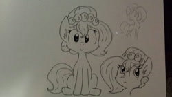 Size: 1280x720 | Tagged: safe, artist:tjpones, imported from derpibooru, oc, oc only, oc:brownie bun, monochrome, sketch, traditional art