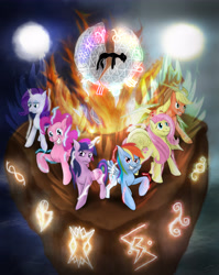 Size: 4178x5254 | Tagged: safe, artist:wildy71090, imported from derpibooru, applejack, fluttershy, pinkie pie, rainbow dash, rarity, twilight sparkle, earth pony, pegasus, pony, unicorn, fanfic:the powers of harmony, absurd resolution, fanfic art, fanfic cover, mane six, zodiac