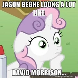 Size: 500x500 | Tagged: safe, imported from derpibooru, sweetie belle, david morrison, exploitable meme, image macro, jason beghe, meme, sudden clarity sweetie belle, theory