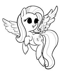 Size: 1214x1377 | Tagged: safe, artist:mcponyponypony, imported from derpibooru, fluttershy, color challenge, color me, female, flying, lineart, monochrome, solo