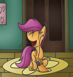 Size: 1613x1698 | Tagged: safe, artist:mr. rottson, imported from derpibooru, scootaloo, cute, dancing, happy, music player, solo