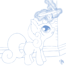Size: 1200x1200 | Tagged: safe, artist:malwinters, imported from derpibooru, sweetie belle, female, monochrome, pencil, ruler, sketch, solo