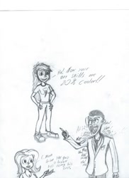 Size: 762x1048 | Tagged: safe, artist:killerkool99, deleted from derpibooru, imported from derpibooru, fluttershy, rainbow dash, human, dialogue, humanized, sketch, the joker