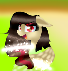 Size: 403x418 | Tagged: safe, artist:mistressfabulous, imported from derpibooru, wild fire, changeling, awesome face, fake, female, solo