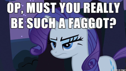 Size: 610x343 | Tagged: safe, imported from derpibooru, rarity, image macro, meme, op is a faggot, reaction image, vulgar