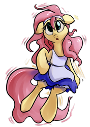 Size: 1440x2039 | Tagged: safe, artist:impcjcaesar, imported from derpibooru, fluttershy, pony, :o, alice in wonderland, alternate hairstyle, bipedal, bloomers, clothes, crossover, cute, dress, female, floppy ears, simple background, solo, transparent background