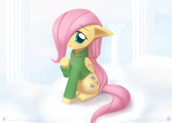Size: 1450x1039 | Tagged: safe, artist:howxu, imported from derpibooru, fluttershy, clothes, female, filly, hoodie, solo