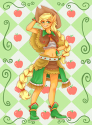 Size: 1024x1391 | Tagged: safe, artist:buryooooo, imported from derpibooru, applejack, anthro, belly button, clothes, dress, female, gala dress, midriff, pony coloring, solo