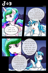 Size: 1500x2272 | Tagged: safe, artist:vavacung, imported from derpibooru, princess celestia, oc, oc:paper mache, comic:to love alicorn, comic, dialogue, prone, speech bubble