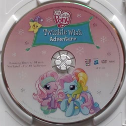 Size: 1240x1240 | Tagged: safe, imported from derpibooru, pinkie pie, rainbow dash, twinkle wish, twinkle wish adventure, bandana, circle, clothes, disc, dvd, g3.5, hasbro, hat, irl, looking at you, nightcap, photo, scarf, shout factory, snow, snowflake, socks