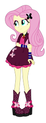 Size: 3240x8600 | Tagged: safe, artist:mixiepie, imported from derpibooru, fluttershy, equestria girls, rainbow rocks, absurd resolution, accessory swap, alternate universe, amulet, bad girl, bracelet, clothes, clothes swap, female, gem, high heel boots, long hair, necklace, paint tool sai, role reversal, simple background, siren gem, skirt, solo, the dazzlings, transparent background