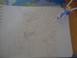 Size: 4320x3240 | Tagged: safe, artist:peter lugushy, imported from derpibooru, princess celestia, doodle, female, monochrome, my little pony, solo, traditional art