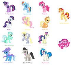 Size: 5584x4904 | Tagged: safe, imported from derpibooru, applejack, bon bon, derpy hooves, dj pon-3, fluttershy, lyra heartstrings, octavia melody, pinkie pie, rainbow dash, rarity, sunset shimmer, sweetie drops, trixie, twilight sparkle, vinyl scratch, pony, absurd resolution, alternate mane seven, background five, mane six