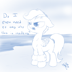 Size: 1200x1200 | Tagged: safe, artist:malwinters, imported from derpibooru, scootaloo, beach, female, floaty, monochrome, scootaloo can't fly, solo, swimming, water wings