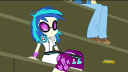 Size: 569x320 | Tagged: safe, imported from derpibooru, screencap, dj pon-3, valhallen, vinyl scratch, equestria girls, friendship games, animated, background human, cable, canterlot high, chs rally song, discovery family logo, keyboard, musical instrument, sneak peek, speaker, speakers, wondercolts, wub