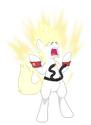 Size: 2330x3200 | Tagged: safe, artist:vectorfag, imported from derpibooru, oc, oc only, oc:aryanne, pony, armband, artichoke, aryan pony, aura, belt, bipedal, crossover, dragon ball, dragon ball z, glare, nazi, open mouth, power-up, rage, screaming, simple background, solo, super saiyan, swastika, transparent background, vector, wide eyes, wristband
