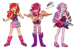 Size: 1800x1200 | Tagged: dead source, safe, artist:magneticskye, imported from derpibooru, apple bloom, scootaloo, sweetie belle, equestria girls, clothes, cutie mark crusaders, dress, ponied up, trio, wild rainbow