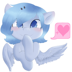 Size: 1280x1280 | Tagged: safe, artist:rue-willings, imported from derpibooru, oc, oc only, oc:bubblepop, pegasus, pony, blushing, heart, smiling, solo
