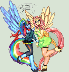Size: 2943x3035 | Tagged: safe, artist:kaylakedziora, imported from derpibooru, fluttershy, rainbow dash, anthro, ambiguous facial structure, female, flutterdash, lesbian, shipping