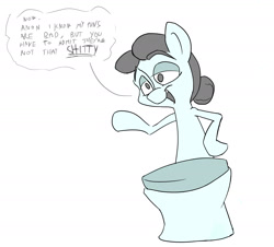 Size: 2000x1811 | Tagged: safe, artist:anontheanon, imported from derpibooru, oc, oc only, oc:kohlette, object pony, original species, toilet pony, bedroom eyes, but why, dialogue, grin, implied anon, ponified, pun, simple background, solo, toilet, vulgar, wat