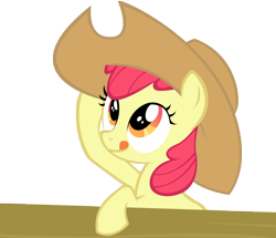 Size: 4000x3438 | Tagged: safe, artist:santafer, imported from derpibooru, apple bloom, the last roundup, applejack's hat, female, fence, hat, simple background, solo, tongue out, transparent background, vector