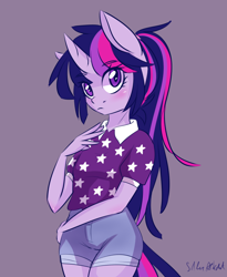 Size: 900x1100 | Tagged: safe, artist:silbersternenlicht, imported from derpibooru, twilight sparkle, anthro, clothes, female, looking at you, solo