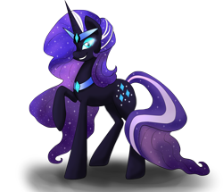 Size: 3168x2722 | Tagged: safe, artist:gracefulcodfishart, imported from derpibooru, nightmare rarity, female, grin, hair over one eye, raised hoof, simple background, solo, transparent background